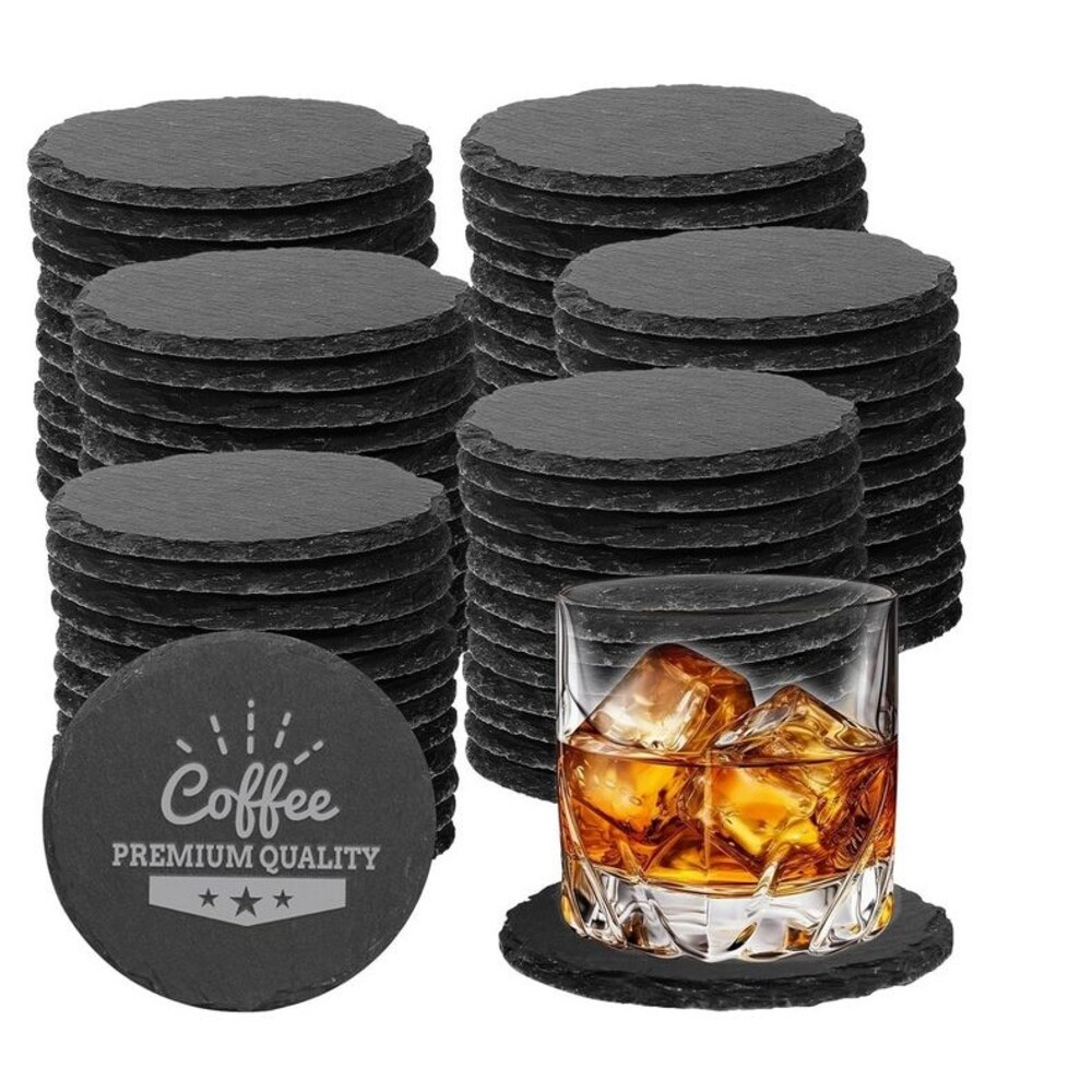 Custom Laser Engraved Black Natural Slate Coasters for Drinks - Circle -Set of 6